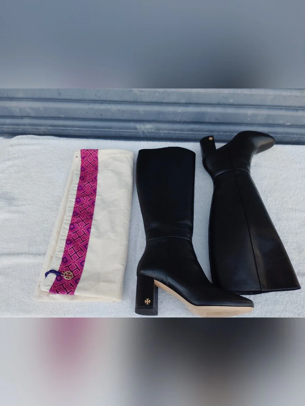 Tory Burch Black Leather Over-the-Knee Block Heel Boots